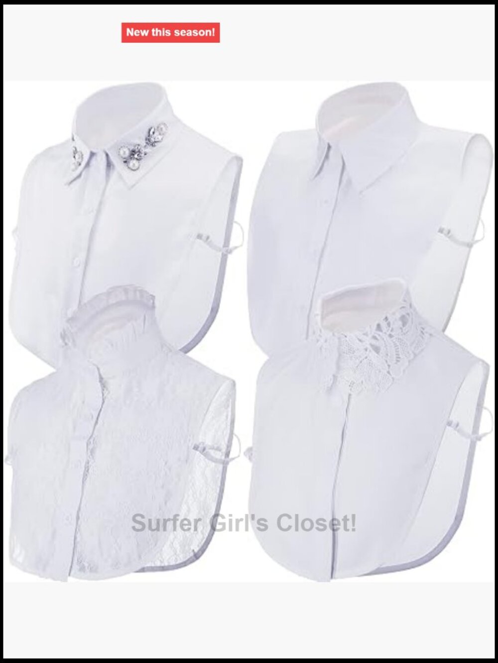 4 Pcs Detachable Dickey Collar Faux Pearl Lace Women Blouse Classic Style